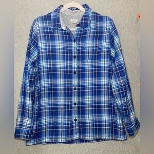 LL Bean Blue Plaid Flannel Shirt Fleece Lined Button Up Long Sleeve Womens M